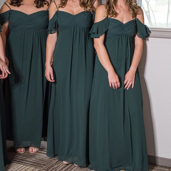 Bill Levkoff Chiffon Bridesmaid Dress RN #82955 in Hunter Green – Size 6 - Picture 1 of 5